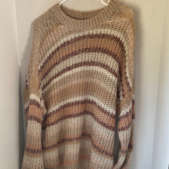 American Eagle Outfitters Sweaters - American eagle brown and tan striped grandpa sweater size medium